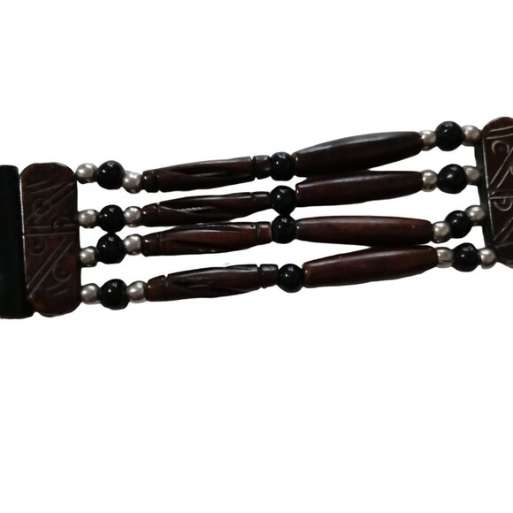 Brown Beaded Boho Choker Tribal Style Leather Tie Handmade - Picture 4 of 8